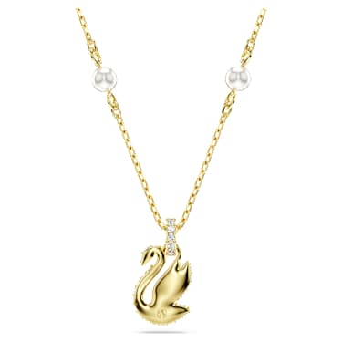 Swan 鏈墜, 水晶珍珠, 天鵝, 細碼, 紅色, 鍍金色色調 - Swarovski, 5677599