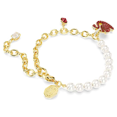 Swarovski Iconic Swan bracelet, Crystal pearl, Swan, Red, Gold-tone plated - Swarovski, 5677792