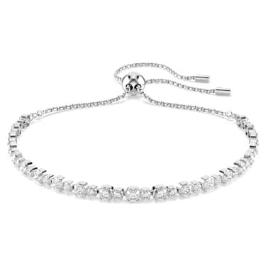 Pulsera Tennis Matrix, Tallas redondas combinadas, Blanca, Baño de rodio - Swarovski, 5677813