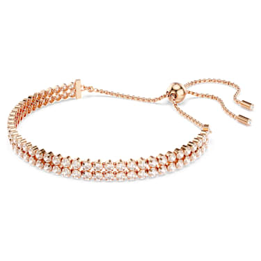 Matrix Tennis Armband, Rundschliff, Weiß, Roségold-Legierungsschicht - Swarovski, 5677823