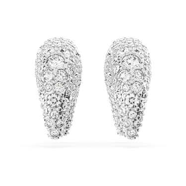Pendientes de botón Sublima, Luna, Pequeños, Blancos, Baño de rodio - Swarovski, 5677879