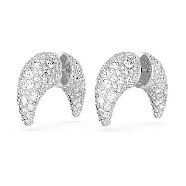 Pendientes de botón Sublima, Luna, Pequeños, Blancos, Baño de rodio - Swarovski, 5677879