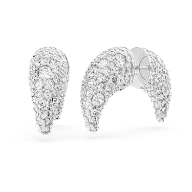 Pendientes de botón Sublima, Luna, Pequeños, Blancos, Baño de rodio - Swarovski, 5677879