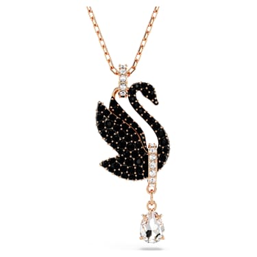 Swan hanger, Swan, Zwart, Roségoudkleurige toplaag - Swarovski, 5678045