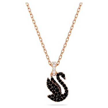 Pendente Swan, Cigno, Piccolo, Nero, Placcato color oro rosa - Swarovski, 5678046