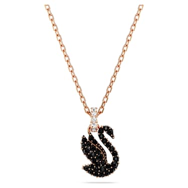 Swan 鏈墜, 天鵝, 細碼, 黑色, 鍍金（玫瑰金色飾面） - Swarovski, 5678046