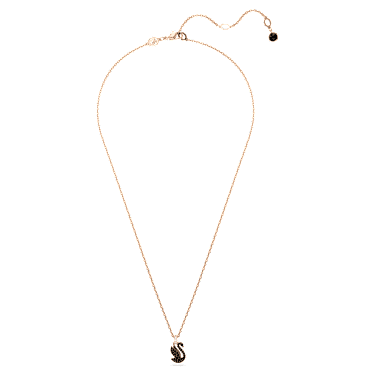 Swan medál, Hattyú, Kicsi, Fekete, 18 kt-os rózsaarany bevonat - Swarovski, 5678046