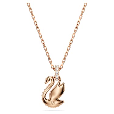 Pandantiv Swan, Lebădă, Mic, Negru, Finisaj din aur roz de 18k - Swarovski, 5678046