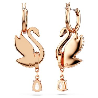 Swan damla küpeler, Kuğu, Siyah, 18k pembe altın rengi yüzey - Swarovski, 5678047