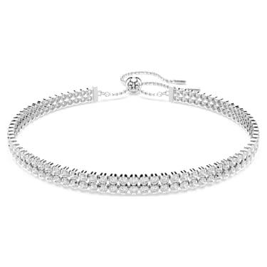 Matrix Tennis 手鏈, 圓形切割, 白色, 鍍白金色 - Swarovski, 5678252