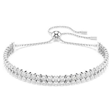 Matrix Tennis 手鏈, 圓形切割, 白色, 鍍白金色 - Swarovski, 5678252