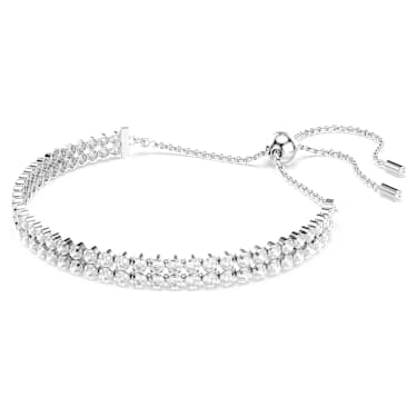 Matrix Tennis 手鏈, 圓形切割, 白色, 鍍白金色 - Swarovski, 5678252