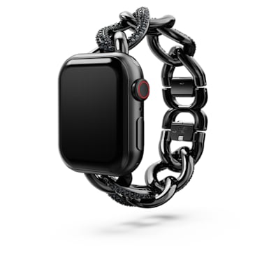 Sparkling chain strap, For Apple Watch® 40mm & 41mm, Black, Black finish - Swarovski, 5678677