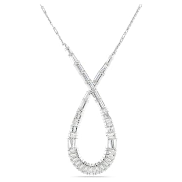 Hyperbola pendant, Mixed cuts, Infinity, White, Rhodium plated 