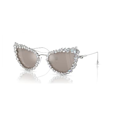 Ochelari de soare cu clip-on 2 în 1, Statement, Formă de ochi de pisică, SK7011, Alb - Swarovski, 5679552