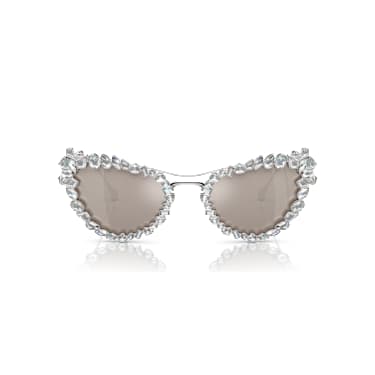 Ochelari de soare cu clip-on 2 în 1, Statement, Formă de ochi de pisică, SK7011, Alb - Swarovski, 5679552