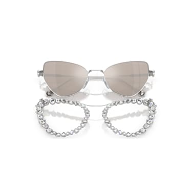 Ochelari de soare cu clip-on 2 în 1, Statement, Formă de ochi de pisică, SK7011, Alb - Swarovski, 5679552