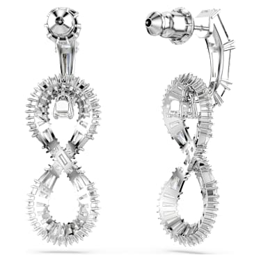 Hyperbola 水滴形耳環, Infinity, 白色, 鍍白金色 - Swarovski, 5679793