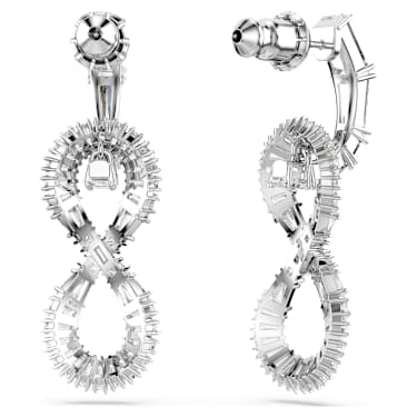 Hyperbola drop earrings, Infinity, White, Rhodium plated