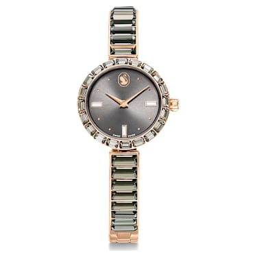 Matrix Bangle watch, Swiss Made, Crystal bracelet, Gray, Rose gold-tone finish - Swarovski, 5679887