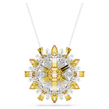 Pendentif et broche Idyllia, Tailles variées, Fleur, Long, Jaunes, Métal rhodié - Swarovski, 5679947