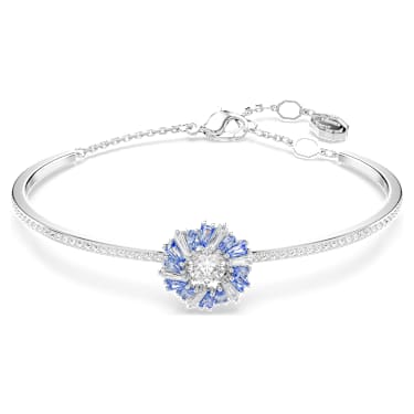 Idyllia bangle, Flower, Blue, Rhodium plated | Swarovski