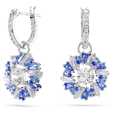 Idyllia 드롭 이어링, 믹스 컷, 꽃, 블루, 로듐 플래팅 - Swarovski, 5680016