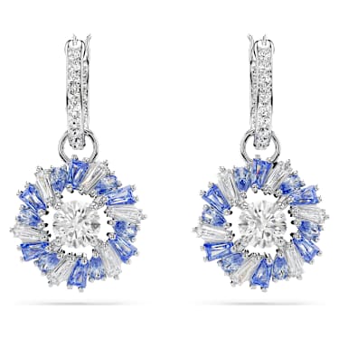 Idyllia 드롭 이어링, 믹스 컷, 꽃, 블루, 로듐 플래팅 - Swarovski, 5680016