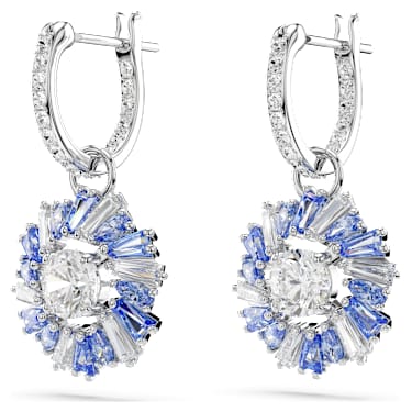 Idyllia 드롭 이어링, 믹스 컷, 꽃, 블루, 로듐 플래팅 - Swarovski, 5680016
