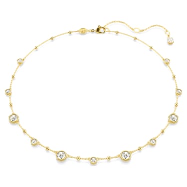 Imber necklace, Round cut, Scattered design, White, Gold-tone