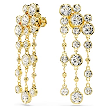 Imber drop earrings, Round cut, Chandelier, White, Gold-tone plated - Swarovski, 5680093