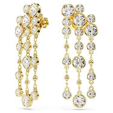 Imber drop earrings, Round cut, Chandelier, White, Gold-tone 