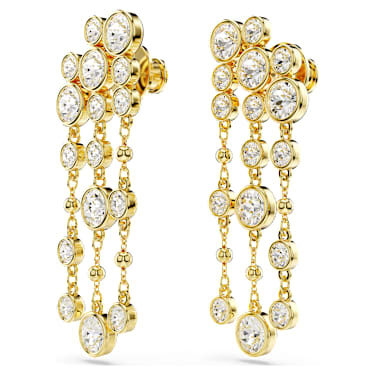 Imber drop earrings, Round cut, Chandelier, White, Gold-tone plated - Swarovski, 5680093