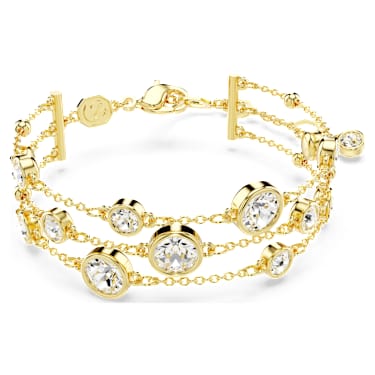 Imber 宽手链, 圆形切割, 白色, 金色饰面 - Swarovski, 5680095