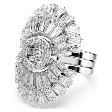 Idyllia ring, Set (3), Mixed cuts, Shell, White, Rhodium plated - Swarovski, 5680289