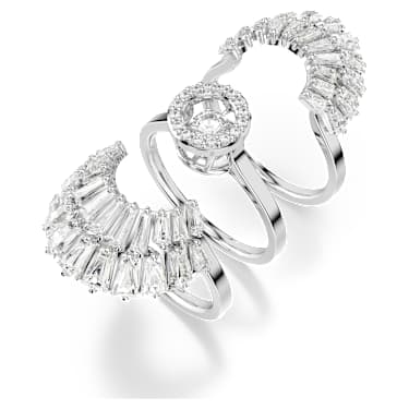 Idyllia ring, Set (3), Mixed cuts, Shell, White, Rhodium Idyllia ring, Set (3), Mixed cuts, Shell, White, Rhodium