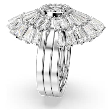 Anillo Idyllia, Conjunto (3), Tallas mixtas, Concha de mar, Blanco, Baño de rodio - Swarovski, 5680289
