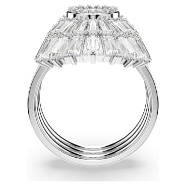 Idyllia ring, Set (3), Mixed cuts, Shell, White, Rhodium plated