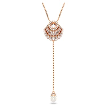 Idyllia Y Kolye, Kristal inci, Deniz Kabuğu, Beyaz, 18k pembe altın rengi yüzey - Swarovski, 5680299