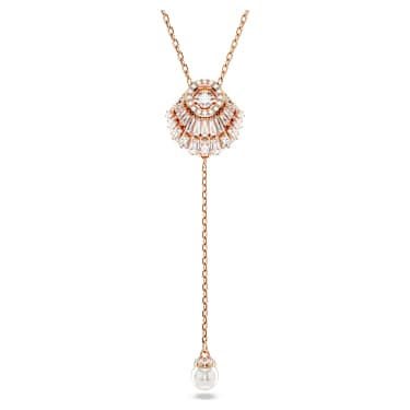 Colgante en Y Idyllia, Perla de cristal, Concha de mar, Blanco, Acabado en oro rosa de 18 quilates - Swarovski, 5680299