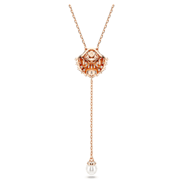 Pendentif en Y Idyllia, Perle de cristal, Coquillage, Blanc, Doré à l’or rose 18 carats (750/1000) - Swarovski, 5680299
