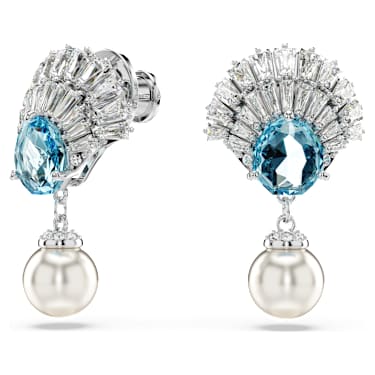 Pendientes Idyllia, Perla de cristal, Concha de mar, Azules, Baño de rodio - Swarovski, 5680301