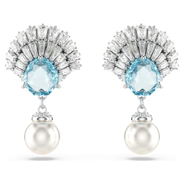 Viseči uhani Idyllia, Kristalni biser, Školjka, Modri, Prevleka iz rodija - Swarovski, 5680301