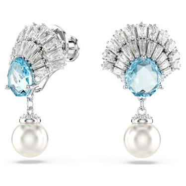 Idyllia drop earrings, Crystal pearl, Shell, Blue, Rhodium plated - Swarovski, 5680301