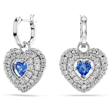 Hyperbola ドロップピアス, ハート, ブルー, ロジウム・プレーティング