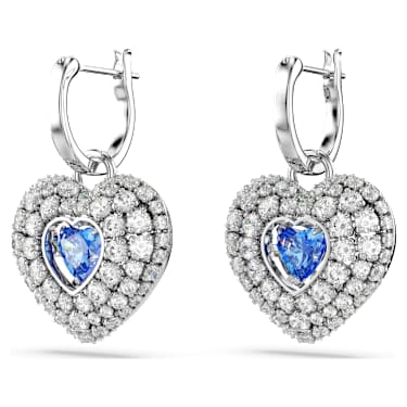 Idyllia 드롭 이어링, 하트, 블루, 로듐 플래팅 - Swarovski, 5680392