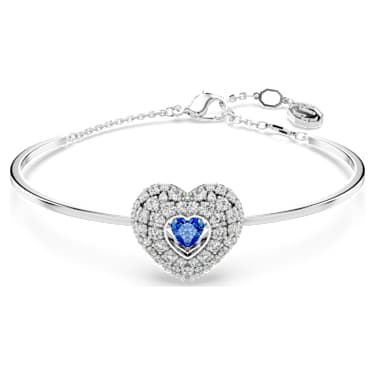 Idyllia 手鐲, 心形, 藍色, 鍍白金色 - Swarovski, 5680393