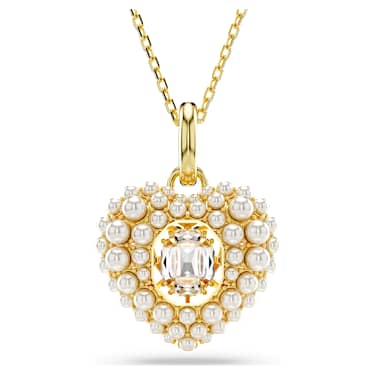 Colgante Idyllia, Perla de cristal, Corazón, Blanco, Baño tono oro - Swarovski, 5680399
