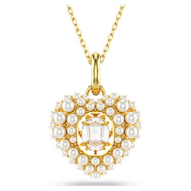 Idyllia pendant, Crystal pearl, Heart, White, Gold-tone plated - Swarovski, 5680399