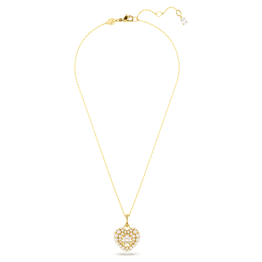 Idyllia pendant, Crystal pearl, Heart, White, Gold-tone plated - Swarovski, 5680399